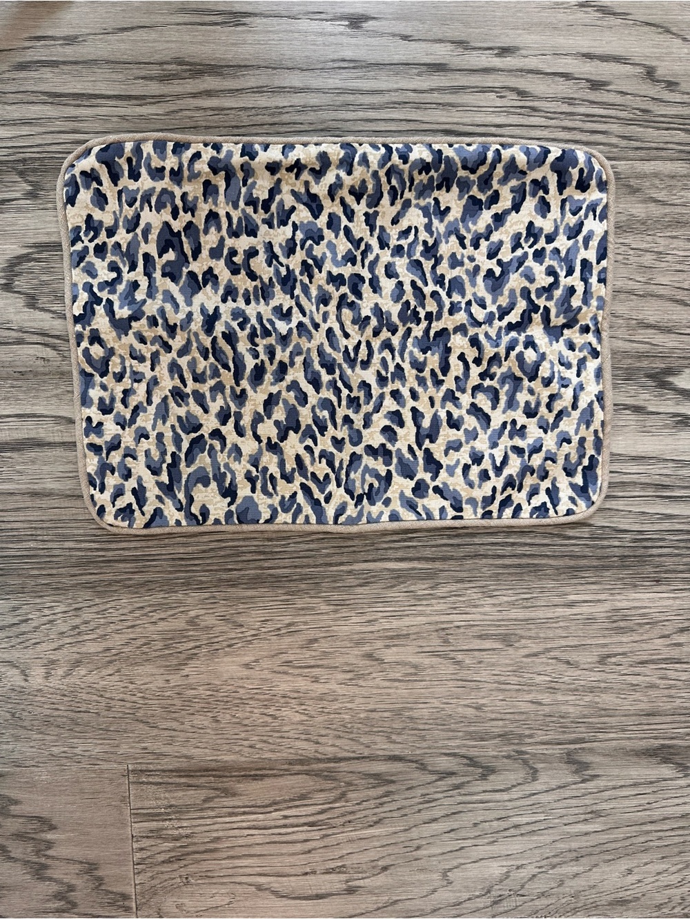 Plush Leopard Print Accent Rug - Blue and Cream